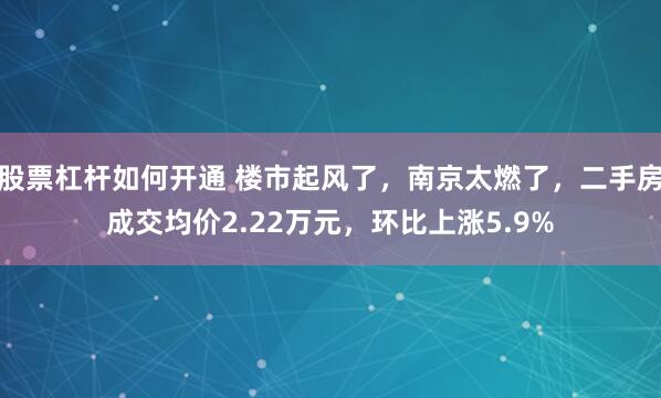 股票杠杆如何开通 楼市起风了，南京太燃了，二手房成交均价2.22万元，环比上涨5.9%